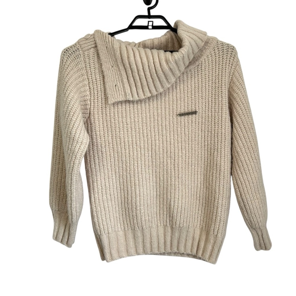 Aelfric Eden Womens Acrylic Blend Ribbed Sweater XS Cream Cowl Neck Long Sleeve